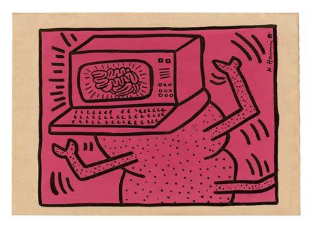 Keith Haring, Untitled. 1986. Tempera e pennarello su carta. mm 210x295....