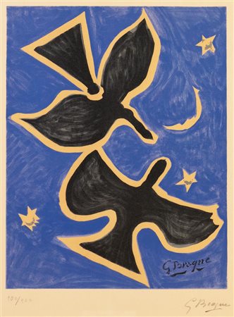 Georges Braque (Argenteuil 1882 - Parigi 1963), “Deux Oiseaux sur fond bleu”, 1961/1962.