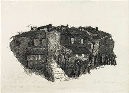 Paolo Manaresi (Bologna 1908 – 1991), “Scorcio di paese”, 1963.