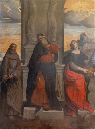 Ippolito Scarsella detto lo Scarsellino (Ferrara 1550 - 1620). Sant'Antonio Abate tra i Santi Antonio da Padova e Cecilia.