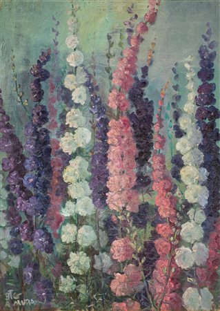 Antonio Mura (1902 - 1972) Fiori di speronella, 1950;Olio su tela, 70 x 50 cm...