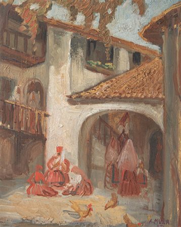 Antonio Mura (1902 - 1972) Cortile;Olio su tela, 35 x 29 cm Firma (BTG)...