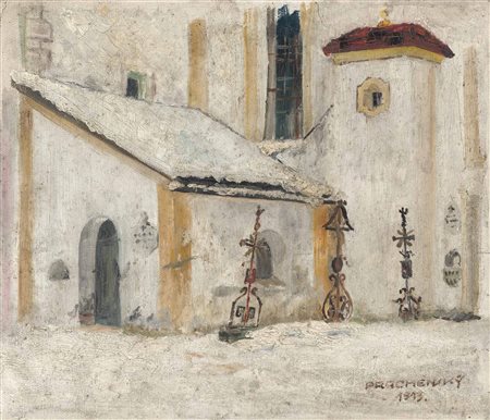 Wilhelm Nicolaus Prachensky (Innsbruck 1898 - 1956) Croci tombali, 1913;Olio...