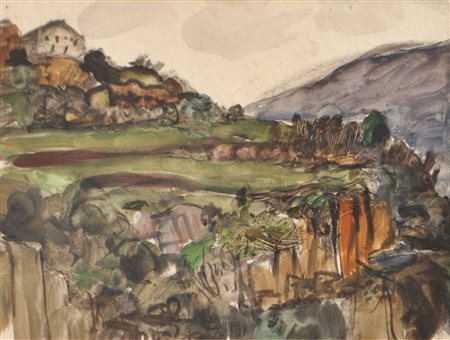 Anton Frühauf (Meran/Merano 1914 - 1999) Paesaggio vicino a Merano;Tecnica...