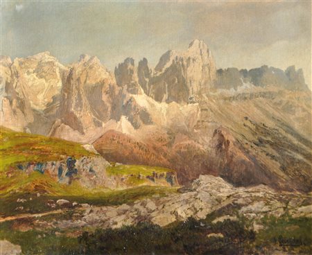 Konrad Petrides (Wien/Vienna 1864 - 1944) Catinaccio vicino a Bolzano;Olio su...