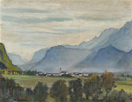 Hans Staffler (Bozen/Bolzano 1903) Paesaggio della Val d'Adige;Olio su...