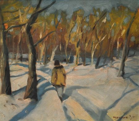 Theodor Josef Mousson Paesaggio invernale;Olio su tela, 39 x 46,5 cm,...