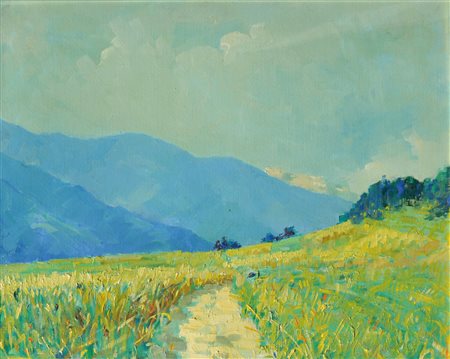 Guido Mattuzzi (Terragnolo,, Trentino 1903 - 1977) Val d’Isarco, 1974;Olio su...