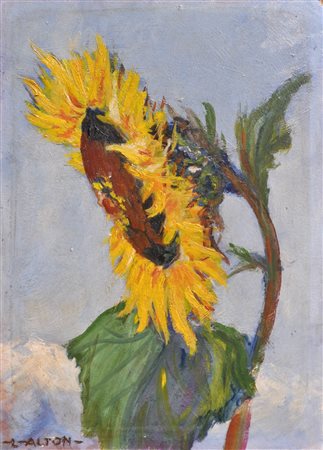 Lois Alton (Krumau 1894 - Innsbruck 1972) Girasole;Olio su cartone, 35 x 25...