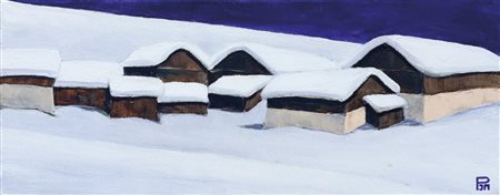 Johannes Maria Pittl (Fulpmes 1949) Stöckleralm, Stubai;Olio, 15 x 40 cm ca.,...