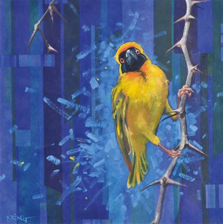 Katerina Ring Masked weaver, Zambia, 2010;Olio su tela, 50 x 50 cm, in...