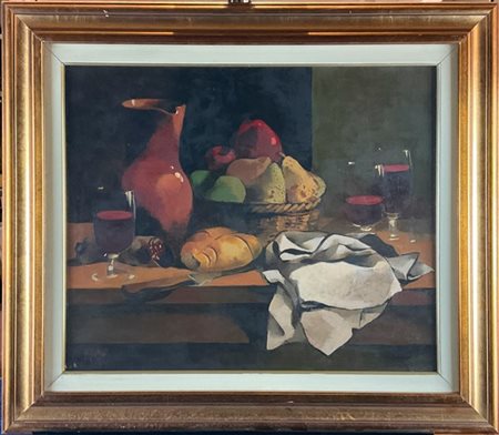 Manolo Ruiz Pipo "Mele, pere e vino" 
olio su tela
cm 46x55
firmato in basso a s