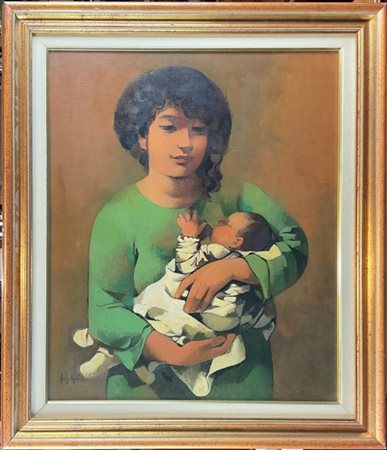 Manolo Ruiz Pipo "Jeune maman" 
olio su tela
cm 64x54
firmato in basso a sinistr