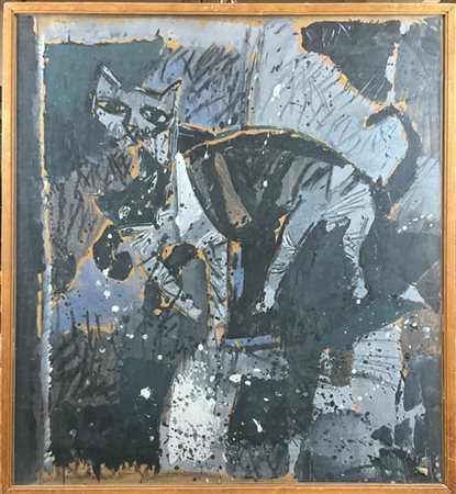 Giorgio Celiberti "Composizione con gatti" 1959
tempera su carta applicata su te