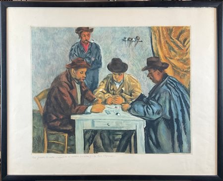 Jacques Villon - (After) Paul Cézanne "Le Joueurs de Cartes" 
acquatinta a color