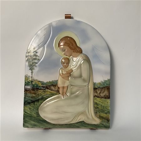 Le Bertetti Formella rappresentante Madonna con bambino in ceramica smaltata e d