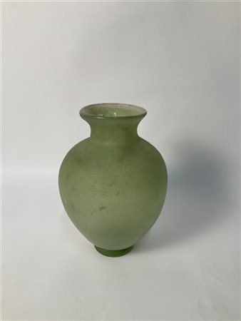 Manifattura di Murano Vaso a balaustro in vetro soffiato verde trasparente lavor