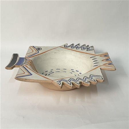 Laura Fiume Centrotavola in ceramica smaltata nei toni del bianco, arancio, blu