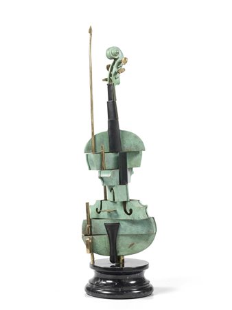 Arman Nizza 1928 - 2005 Violino Scultura in bronzo su base in marmo,...