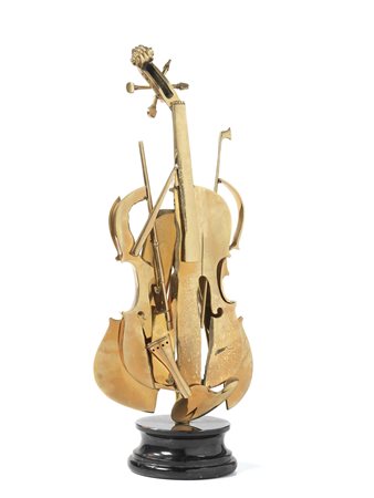 Arman Nizza 1928 - 2005 Violino Scultura in bronzo dorato su base in marmo,...