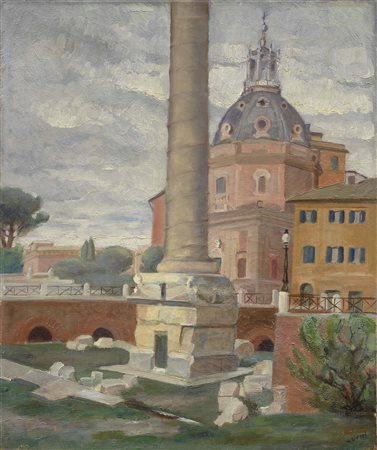 Alberto Ziveri Roma 1908 - 1990 Colonna Traiana Olio su tela, cm. 55x46 Firma...