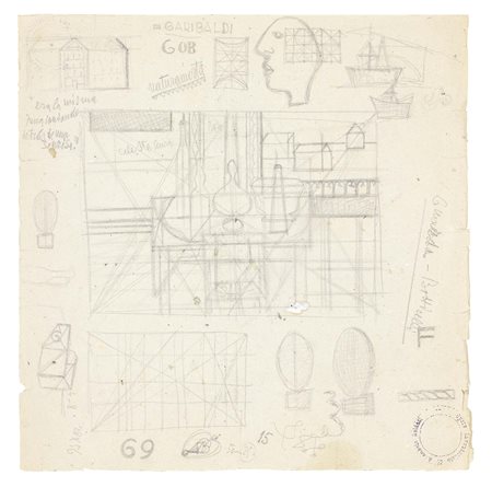 Atanasio Soldati Parma 1896 - 1953 Foglio di studi: Natura morta, con altri...