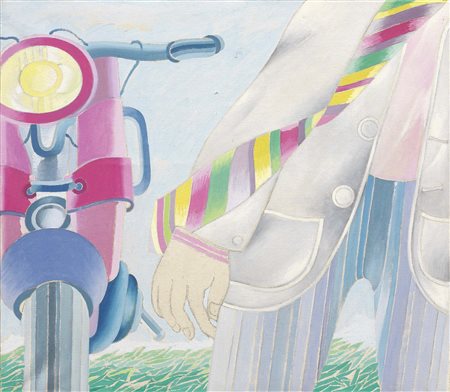 Umberto Buscioni Pistoia 1931 Con la moto, 1967 Olio su tela, cm. 50x60...