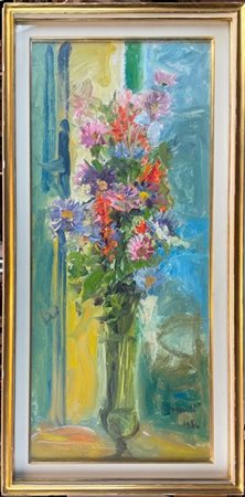 Cesare Monti "Fiori sul davanzale" 1956
olio su tela (cm 78x35)
firmato e datato