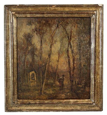 Lorenzo Gignous "Paesaggio con alberi e viandante" 
olio su tela (cm 40x36)
firm