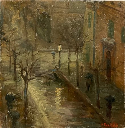 Ignoto del secolo XX

"Viale alberato" 
olio su cartone pressato (cm 13x13)
rec