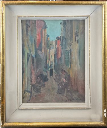 Silvio Consadori "Calle veneziana" 
olio su compensato (cm 40x29,5)
firmato in b