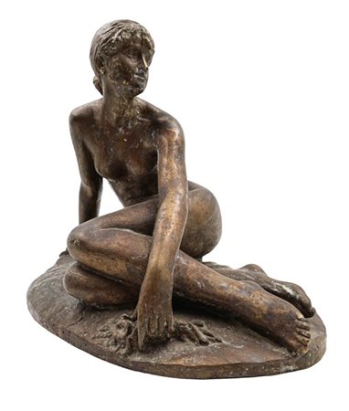 Firma indecifrata "Nudo di donna assisa" scultura in bronzo (cm 37x30x24) firma