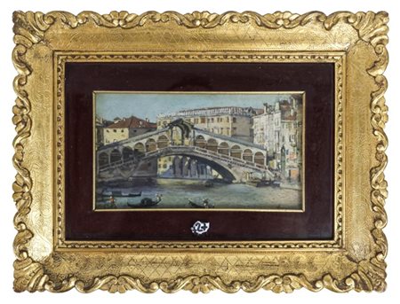 Firma indecifrata "Venezia, Rialto" olio su tavoletta (cm 12,5x22) firmato in b