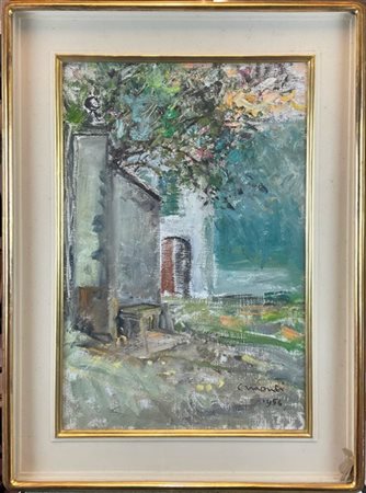 Cesare Monti "Cortile di casa" 1956
olio su tela (cm 63x43)
firmato e datato in