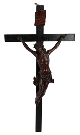 Arte del secolo XIX ''Cristo crocifisso'' scultura in legno intagliato e dipint