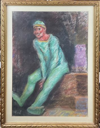 Aldo Carpi "Clown verde" 1966
pastelli colorati su carta (cm 63x44)
firmato e da