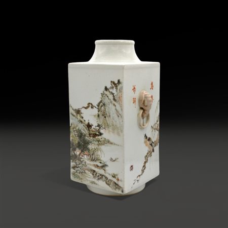 A Chinese cong landscape vase