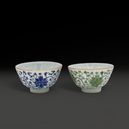 Two Chinese lotus scroll cups