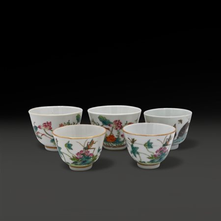 Five Chinese Famille Rose cups