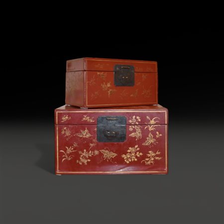 Two Chinese red lacquer box