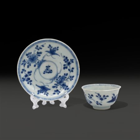 A Chinese blue and white cup and saucer