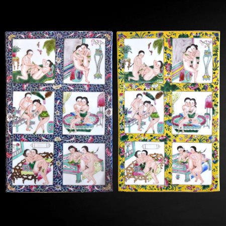 Two Chinese erotic plaques