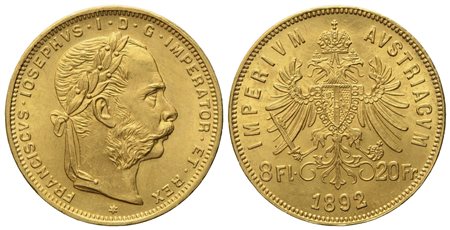 AUSTRIA. Francesco Giuseppe (1848 - 1916). 8 fiorini 1892. Au (6,45 g; 20,8 mm) 