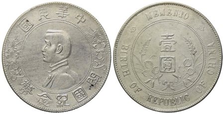 CINA. Sun Yat-sen. Dollaro 1927 "Memento". Ag (26,52 g; 38,5 mm)