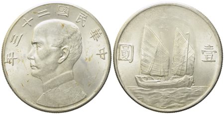 CINA. Repubblica. Dollaro "Junk". Anno 23 (1934). Ag (26,76 g; 39 mm)