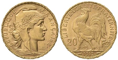 FRANCIA. Terza Repubblica (1870 - 1940). 20 Franchi 1912. Au 900 (6,47 g; 20,9 mm)