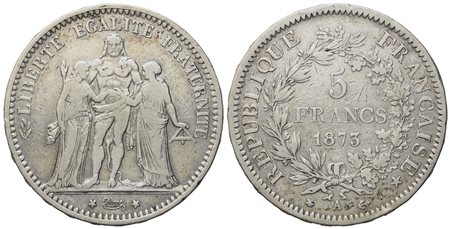 FRANCIA. Terza Repubblica (1871-1940) 5 Franchi 1873. Parigi. Ag (24,73 g; 37 mm)