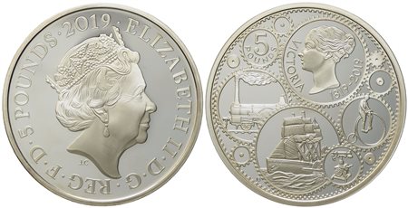 INGHILTERRA. Elisabetta II (1952 - 2022). Silver 5 Pounds - 2 oz. Queen Victoria 2019. Ag (28,28 g; 38,61 mm)