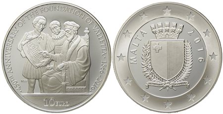 MALTA. 10 Euro 2016 "450th Anniversary of the Foundation of Valletta 1566-2016. Ag (28,28 g; 38,61 mm) 