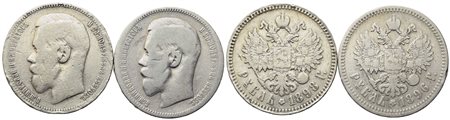 RUSSIA. San Pietroburgo. Nicola II (1894-1917). Lotto di due rubli 1896 e 1898. Ag (19,50 g; 33,4 mm cad.)